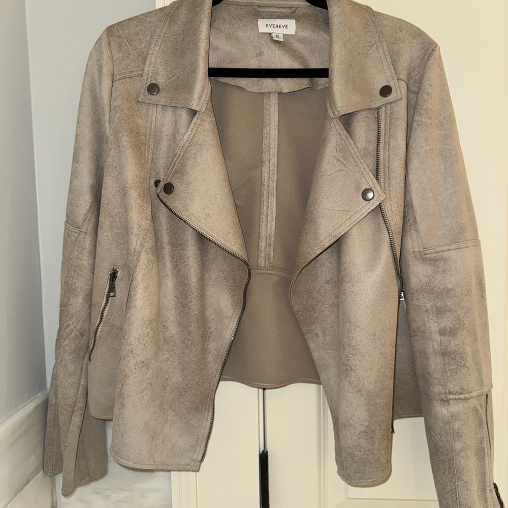 Evereve Women's Taupe Faux Suede Moto Jacket